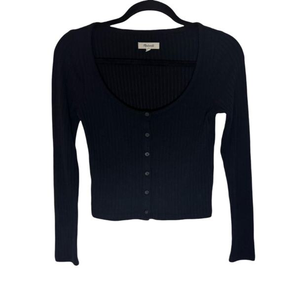 Madewell Ribbed Cardigan Crop Tee - Black Size S - Picture 3 of 6